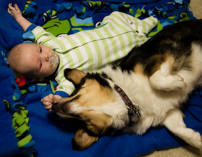 Eli and Izzie sharing a moment on the floor