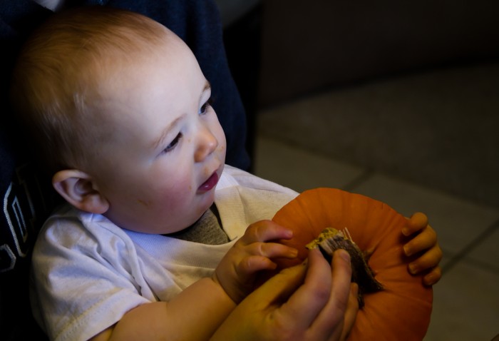 Eli Plays With Pumpkin Lid
